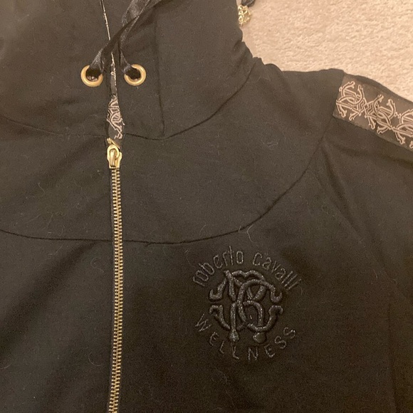 Black Roberto Cavalli Medium  Hooded Jacket with Lace Accents - Picture 4 of 14